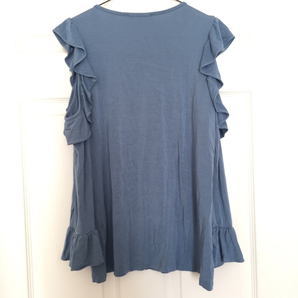 Karl Lagerfeld Blue Ruffle Cold Shoulder Top - Picture 5 of 6